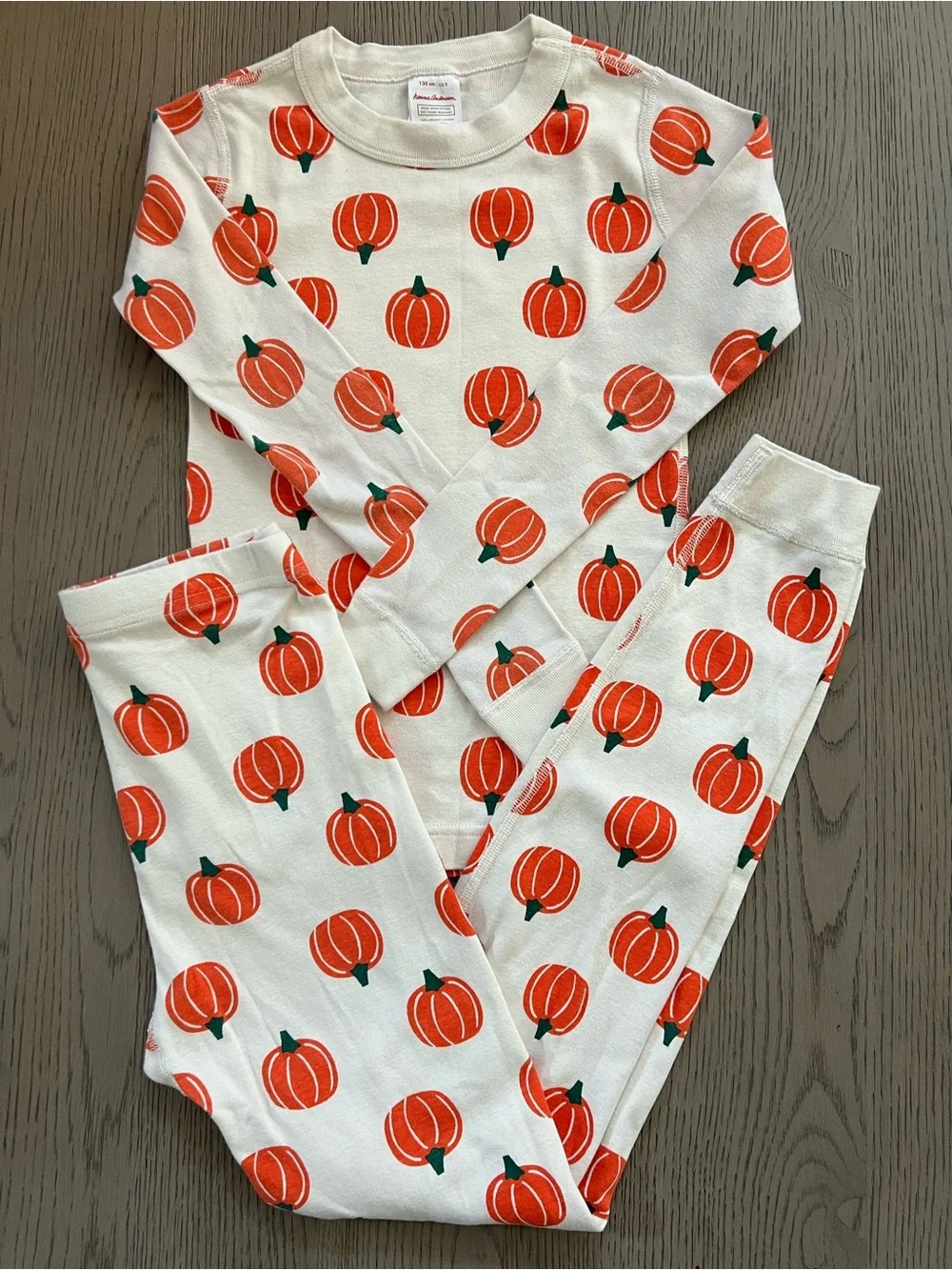 Hanna Andersson kids Size 8 Long Johns Pumpkin Print 2 piece Pajama Set EUC LN